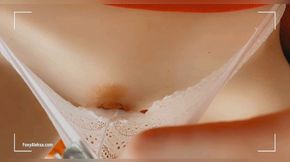 Petite Girl Masturbating in Panties. Transparent Panties, Rubbing Her Hairy Pussy She Gets Orgasm. Red and Tight