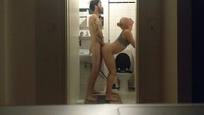 Guy interrupts his cute girlfriend brushing her teeth in the morning by thrusting a dick into her pussy and mouth
