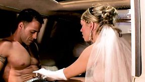 Busty blonde gets pounded by huge cock in limo honeymoon