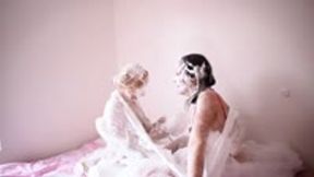 Messy Sploshing - Ellie Shoule and Laura Ropes Sploshing with Plastic Fetish, Spanking and Wet & Messy