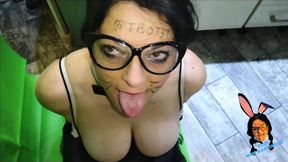 Blowjob with custom writing on forehead