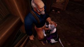 draenei girl gives an old man a deep blowjob - warcraft parody