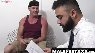 MaleFeetXXX.com - Bearded muscle freak's foot worship session with a stud