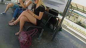 Breathtaking Blonde In Hot Dress And Flip-flops Teases With Her Legs & Feet In Public