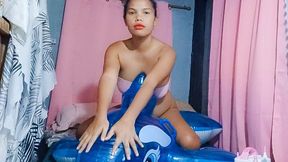 Sexy Juju Sensually Rides Your Inflatable Dolphin In A Thongs And Tube Top