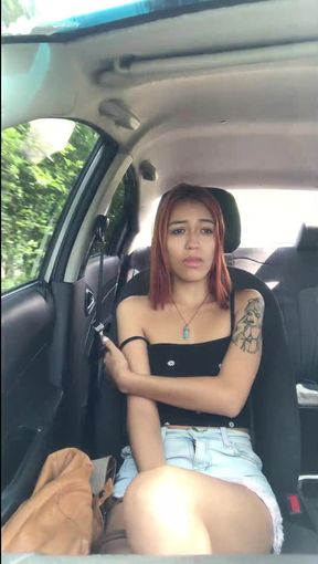 Petite Latina Teasing In The Car