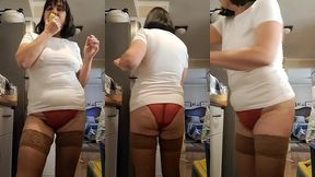 sexy mom lingerie in kitchen