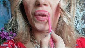 Pink Glossy Lipstick Lip Licking (HD)