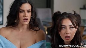 Sneaky StepMom Fucks Niece & Niece's Buddy in Wild Threesome Frenzy