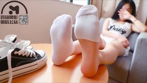 Asian Teen Brunette, Bare Feet in Canvas &amp; White Socks, HD &amp; Uncensored