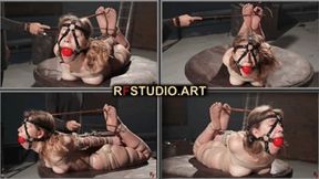 Little Agness - Bastinado with a Switch in Tight Hogtie and Harness BallGag (FULL HD MP4)