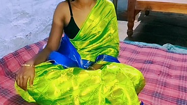 Indian village wife green colour saree Fuking