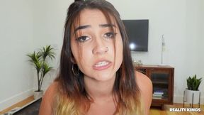 Miniature small-tit babe in blue panties Callie Jacobs fucked on the sofa