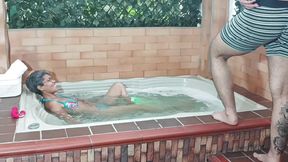 While I'm Playing in the Jacuzzi My Stepson Comes to Fuck Me and Fill Me with His Delicious Semen