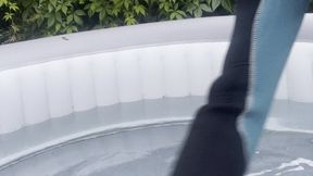 thick wetsuit hood gloves full snorkel in hot tub cum