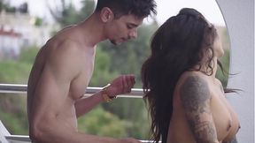 Hot Foursome on Balcony with Friends, Gargantuan Cocks Thrust