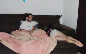 Hot Stepmother Shares Sofa with Stepson While Husband Is Traveling