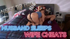 Cheating Wife Sucks Friend's Cock Next to Husband on Marital Bed