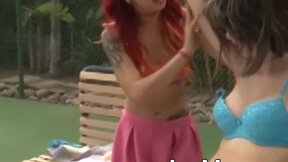 Redhead dyke Kimberly Chi pussy licked with naughty stepmom