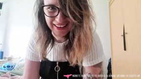 French femme fatale gets off on lewd filthy dirty talk as she strips off her gartered stockings