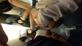 I followed my stepsister into the store fitting room and poured milk on her tits