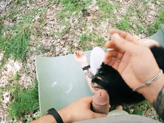 [POV BTS] Freeuse Jerking on Ponytail Brunette hair during her Meditation - Massive Free Use Facial