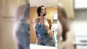 MILF w Monster Titties Dances in Denim Overalls