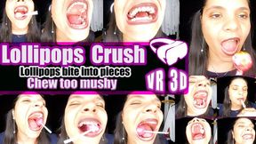 Virtual Reality VR 3D - Bite very large lollipops, 2 lollipops and a pair of sweets, I chew up and bite them into a pulp until I swallow them 4k clip licking lollipop asmr licking lollys