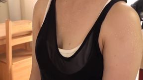 Busty Brunette Bends in Shower Yoga Session