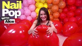 Alice Seductive Balloon Destruction: Popping Red 16” Balloons with Her Nails - 4K