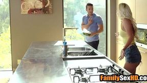 Stepbrother rips yoga pants for deepthroating taboo fun