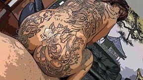 Raw doggystyle with inked up broad Luizza Saito, gets her tattooed tail pounded vigorously, POV style