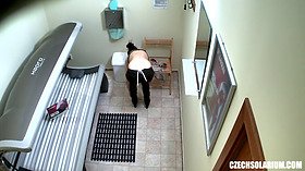 Shaved and Tight Pussy Caught in Solarium