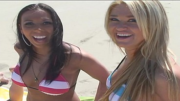 Purefilmstv - After beating 2 strangers at beach volleyball, they also fuck them in a lesbian foursome