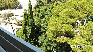 Stepsister caught naked fucked on balcony and creampied in public