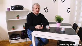 Blonde Teen Girl Enjoys Her First Anal Sex with a Greyhaired Old Man