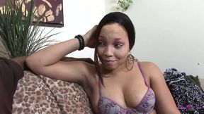 An Enchanting Ebony in High Heels Turns on a Guy by Showing Him Her Cunt