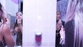 behind the scene, hot blonde and brunette get fucked in a swinger club.