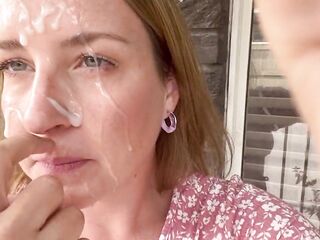 Housewife in sun suit cum walking after oral sex facial