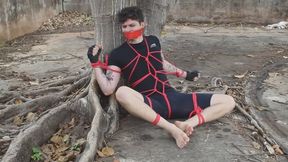 Cyclist boy is tied up before training (Part 1)