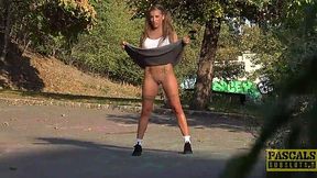 Rough outdoor public sex with a busty blonde