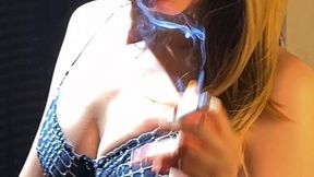 A close up angle of me trying on my new lingerie and smoking a long all white ;) xx