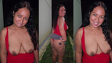 Tits in the air! Flashing my tits in public outdoors. You suck me?