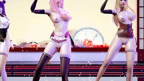 Three 3d animated League of Legends chicks dance just for you