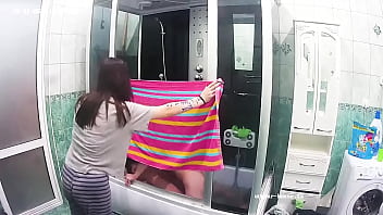 Hot wife gets nasty with hubby in public shower&#x1F6BF;, raw doggy style