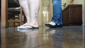 Hot foosie ground POV by Dolce and Juliette FOR MOBILE DEVICES - FOOTSIE - FLATS - JEANS - FLIP FLOP - BAREFOOT - BBW - POV