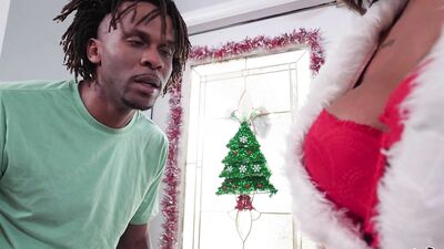 BBC fucking gorgeous sexy lingerie wearing Santa's busty black helper during Christmas