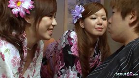 Two Japanese Stepsis seduce Virginal Boy for Group Sex Fun Alone