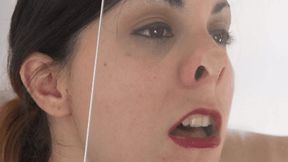 A long and strong nose pinching for Claire