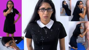 Epic cum Mess!! Church girl eRica sucks cock and gets her face and dress drenched in cum!!